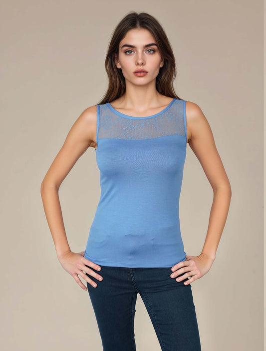 Canotta viscosa tulle flock leopard colore Ortensia