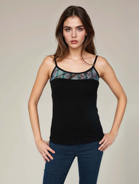 Top tulle multicolor e paillettes nero