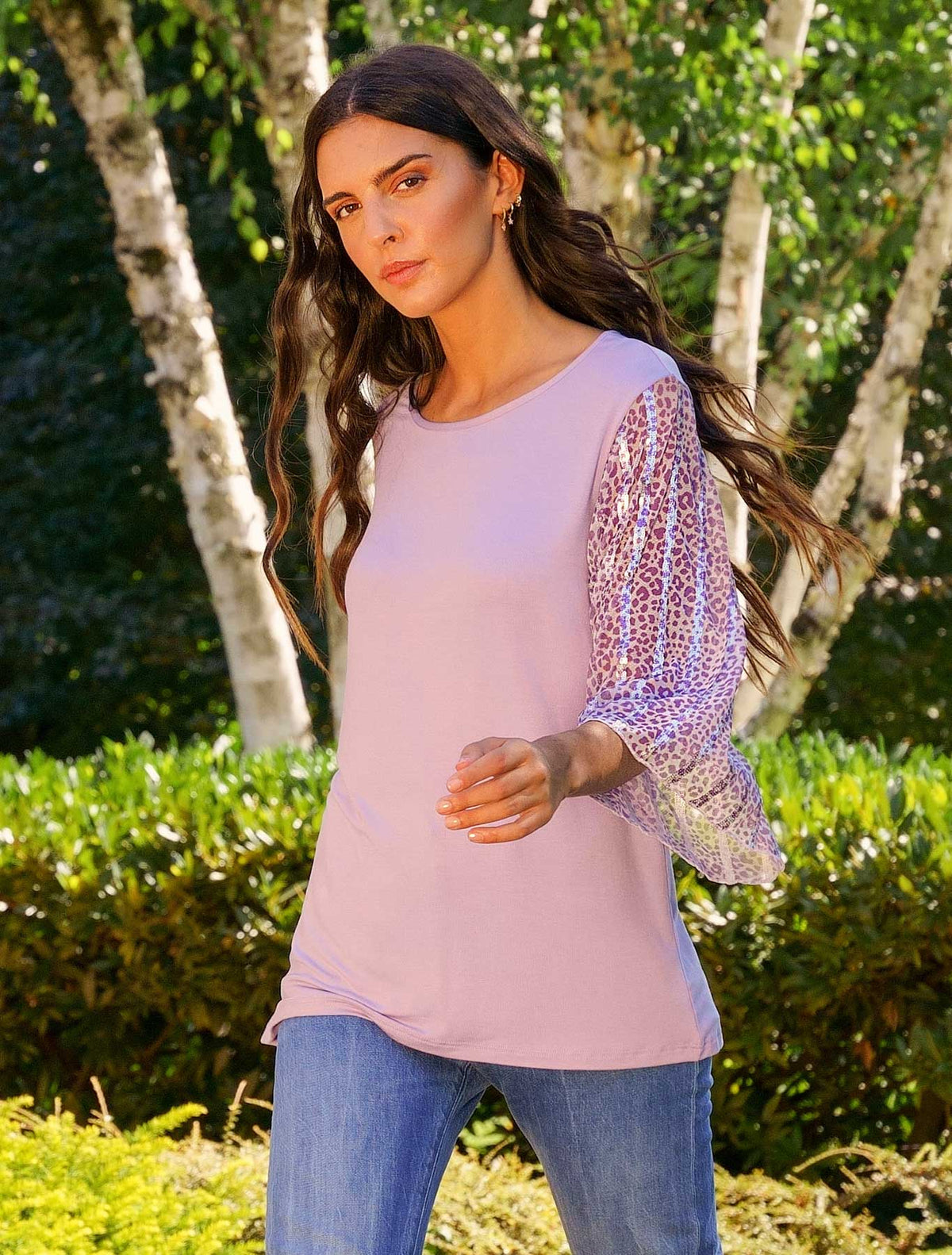 Maglia viscosa tulle leopard paillettes