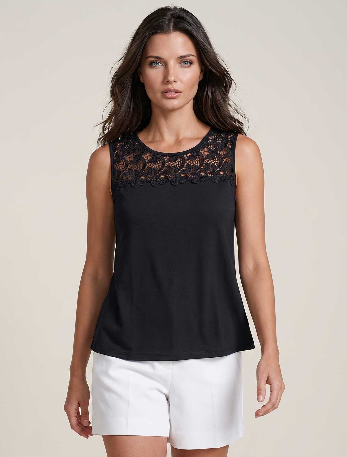 Débardeur en viscose macramé * Nero