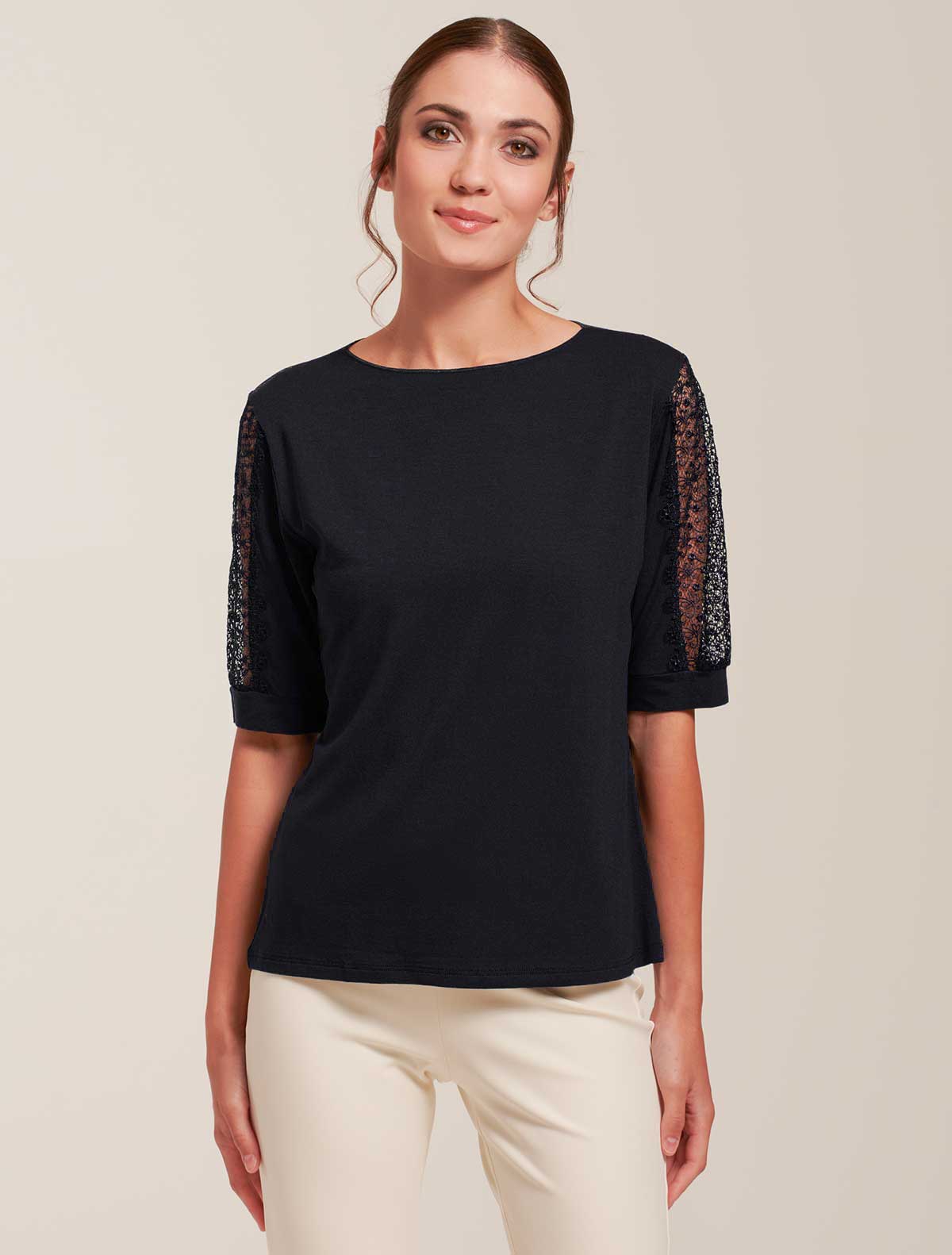 Viscose top macramé sleeve insert * Nero