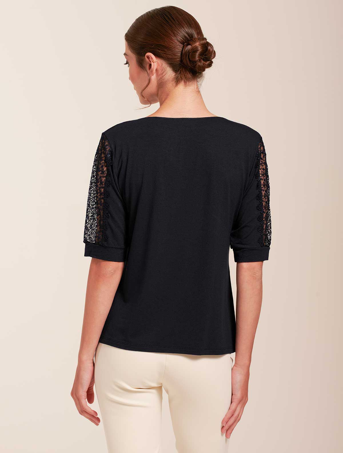 Viscose top macramé sleeve insert * Nero