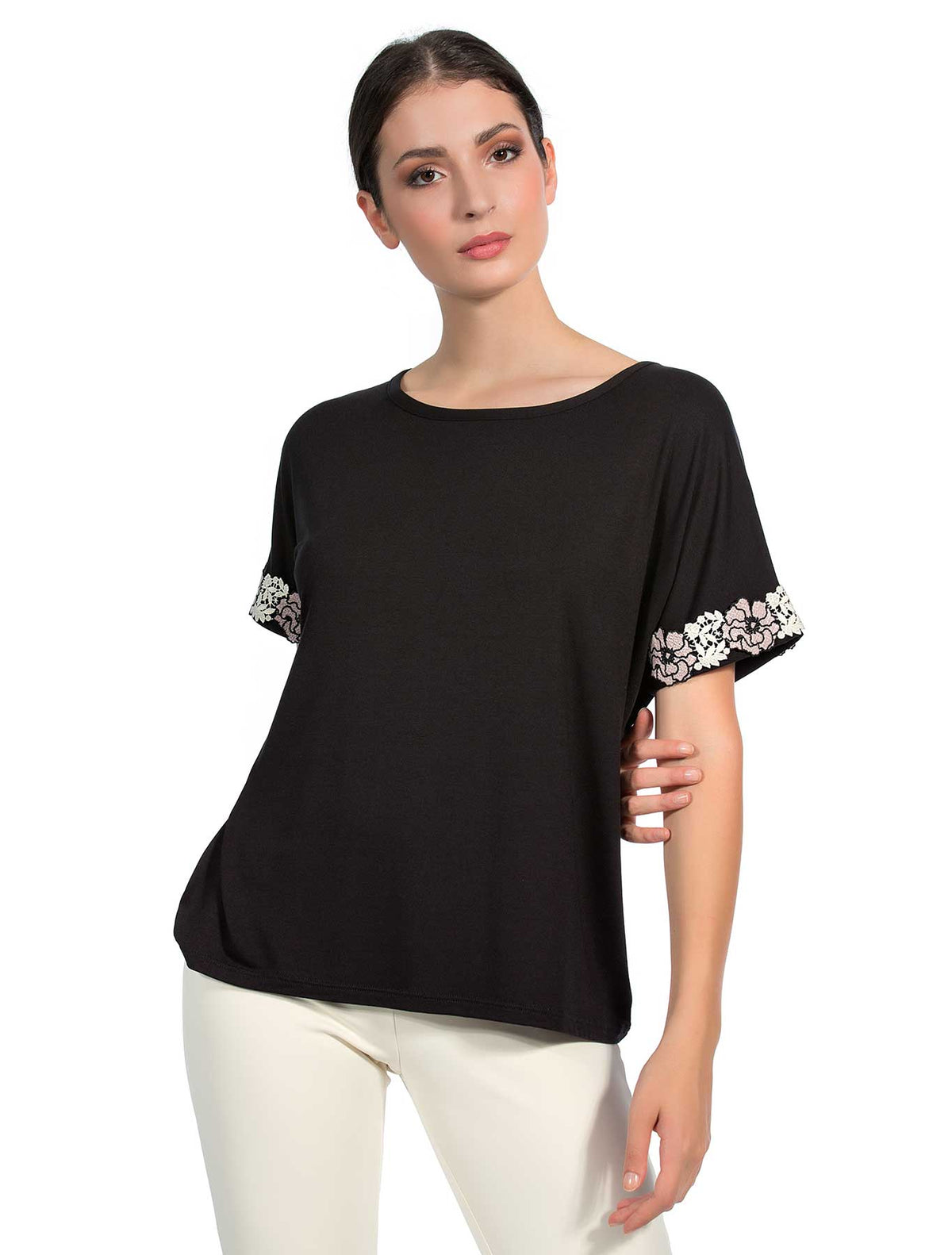 T-shirt kimono viscosa macramè fiore