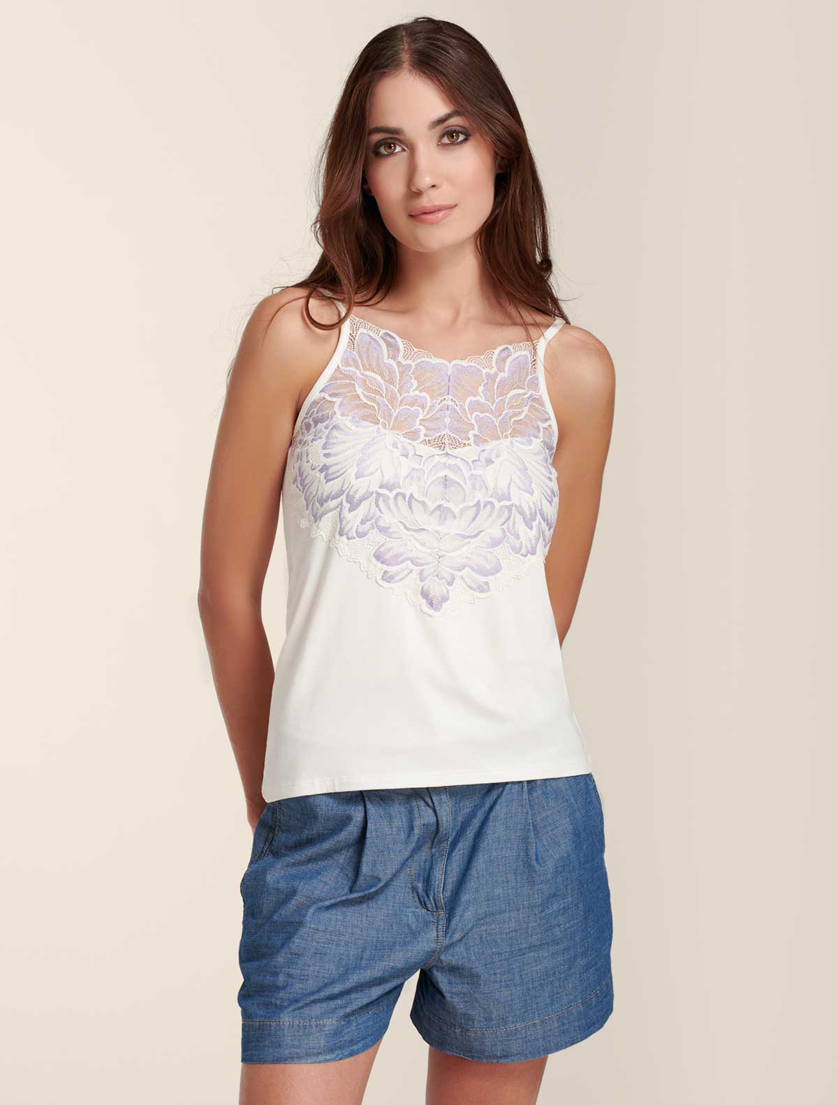 Top viscosa pizzo bicolore * Bianco