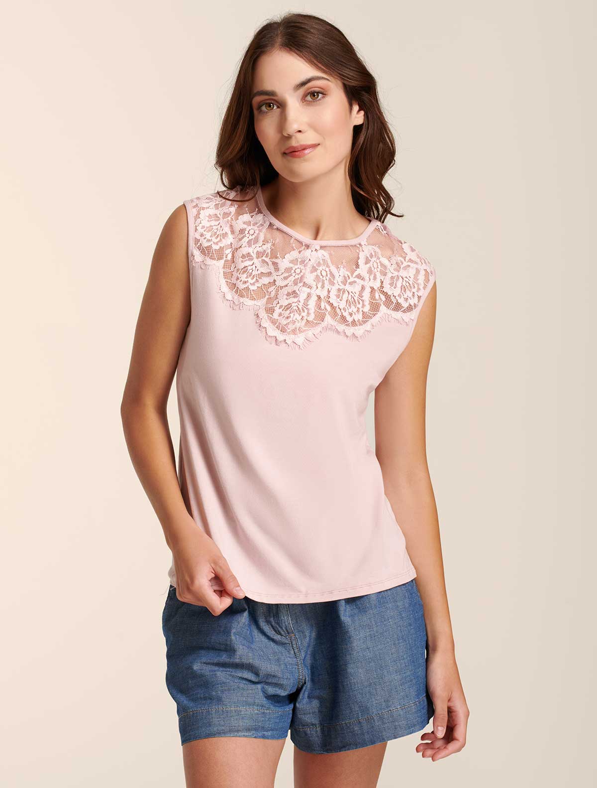 Canotta viscosa inserto pizzo chantilly * Rosa