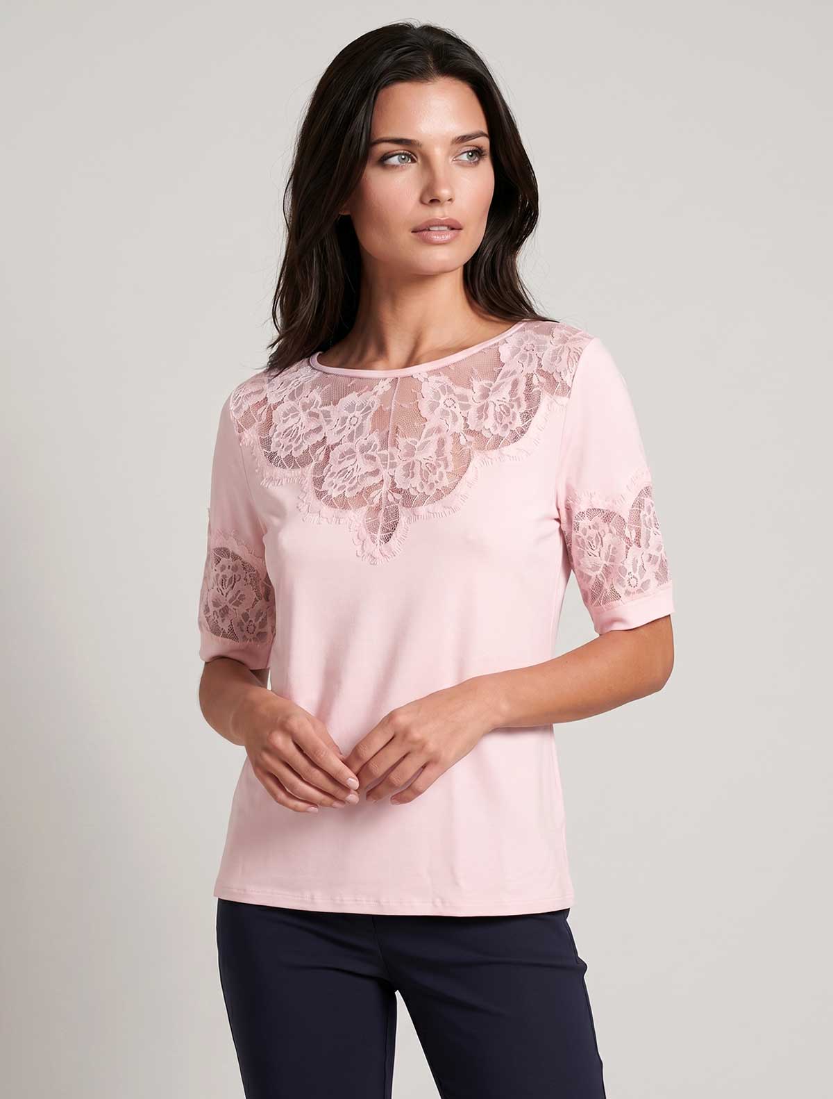Haut viscose inserts dentelle chantilly * Rosa