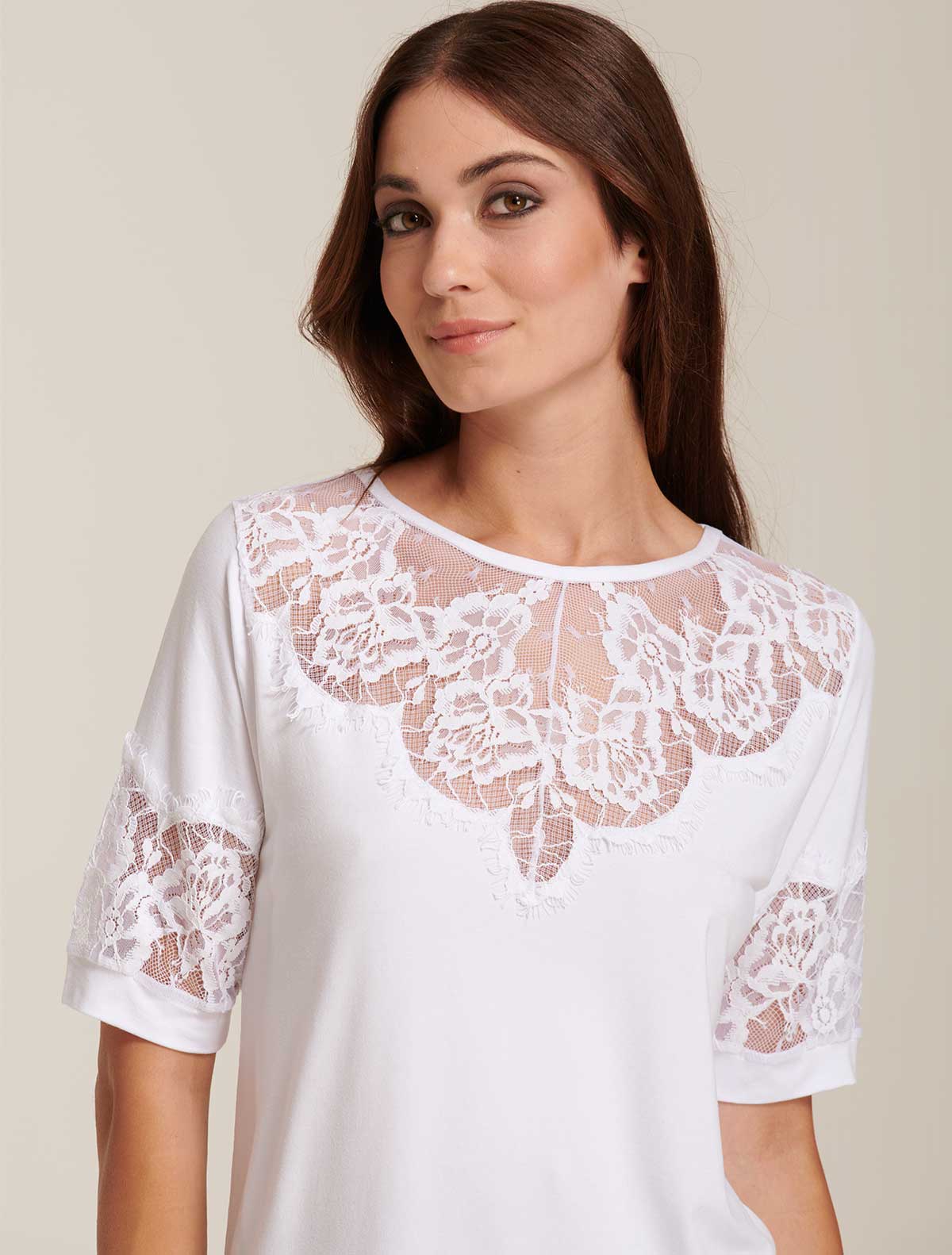 Maglia viscosa inserti pizzo chantilly * Bianco