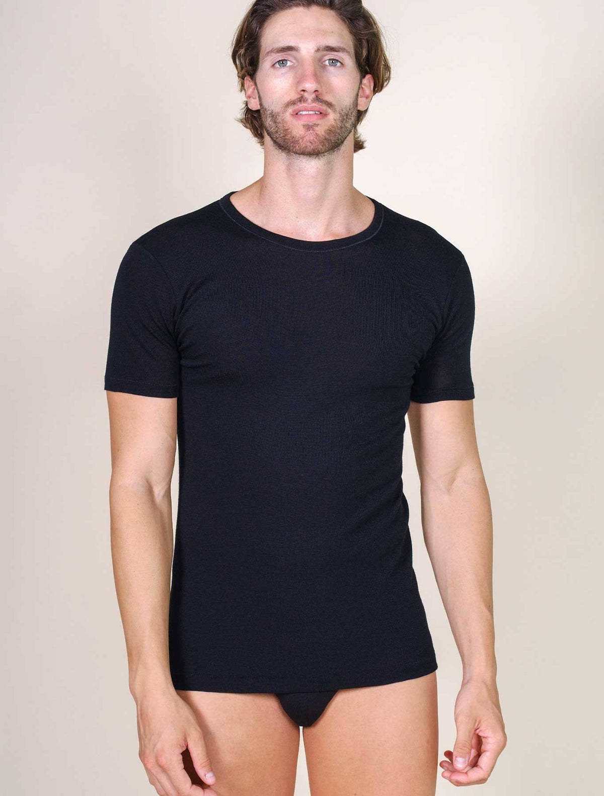 T-shirt uomo lana seta colore nero