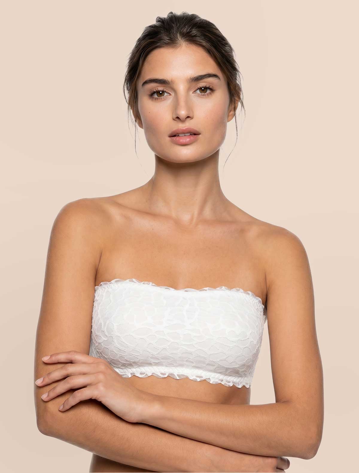 Raw-cut tulle bandeau bra * Bianco