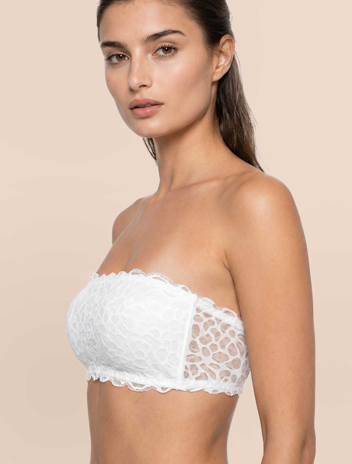 Raw-cut tulle bandeau bra * Bianco