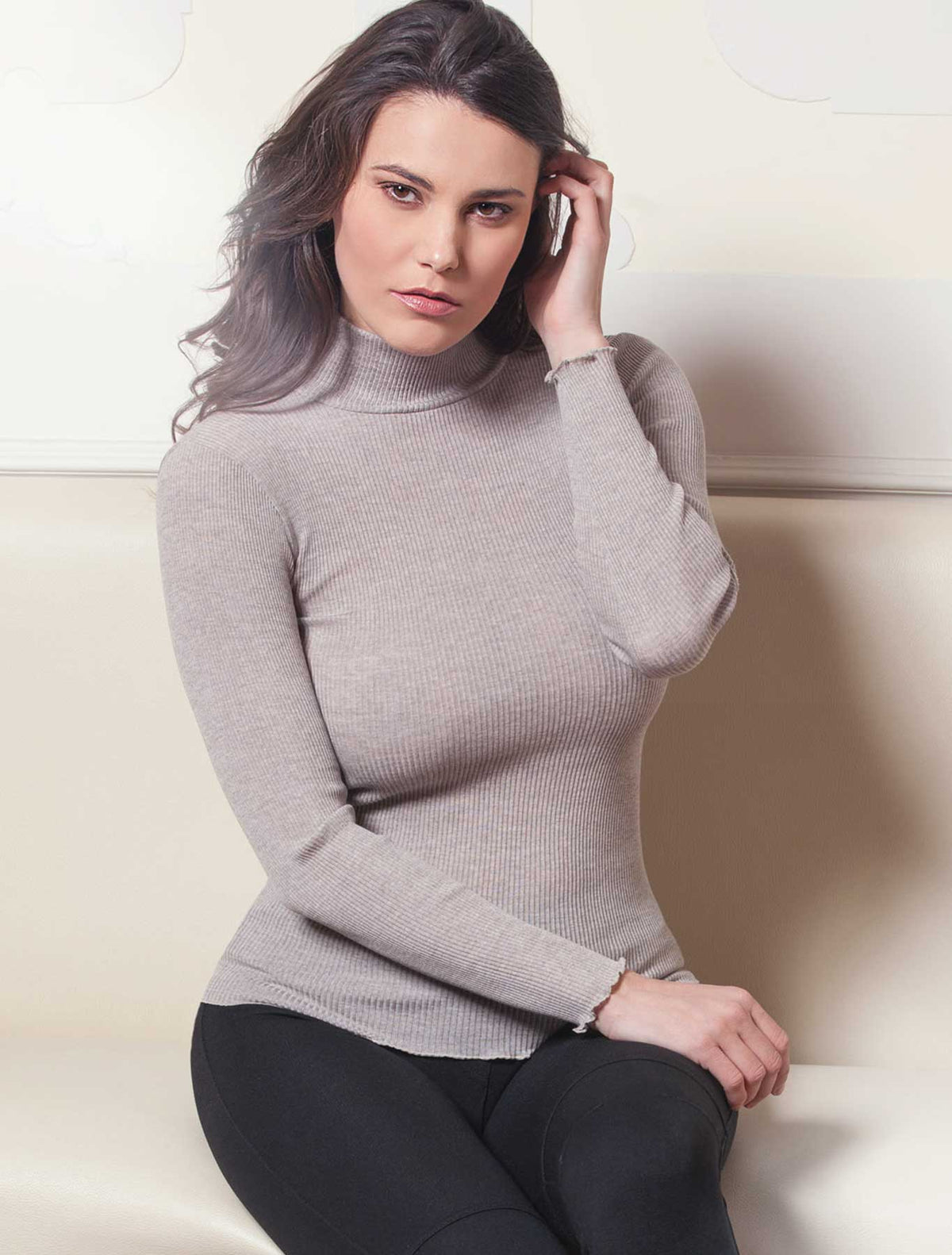 Col roulé plissé laine et soie