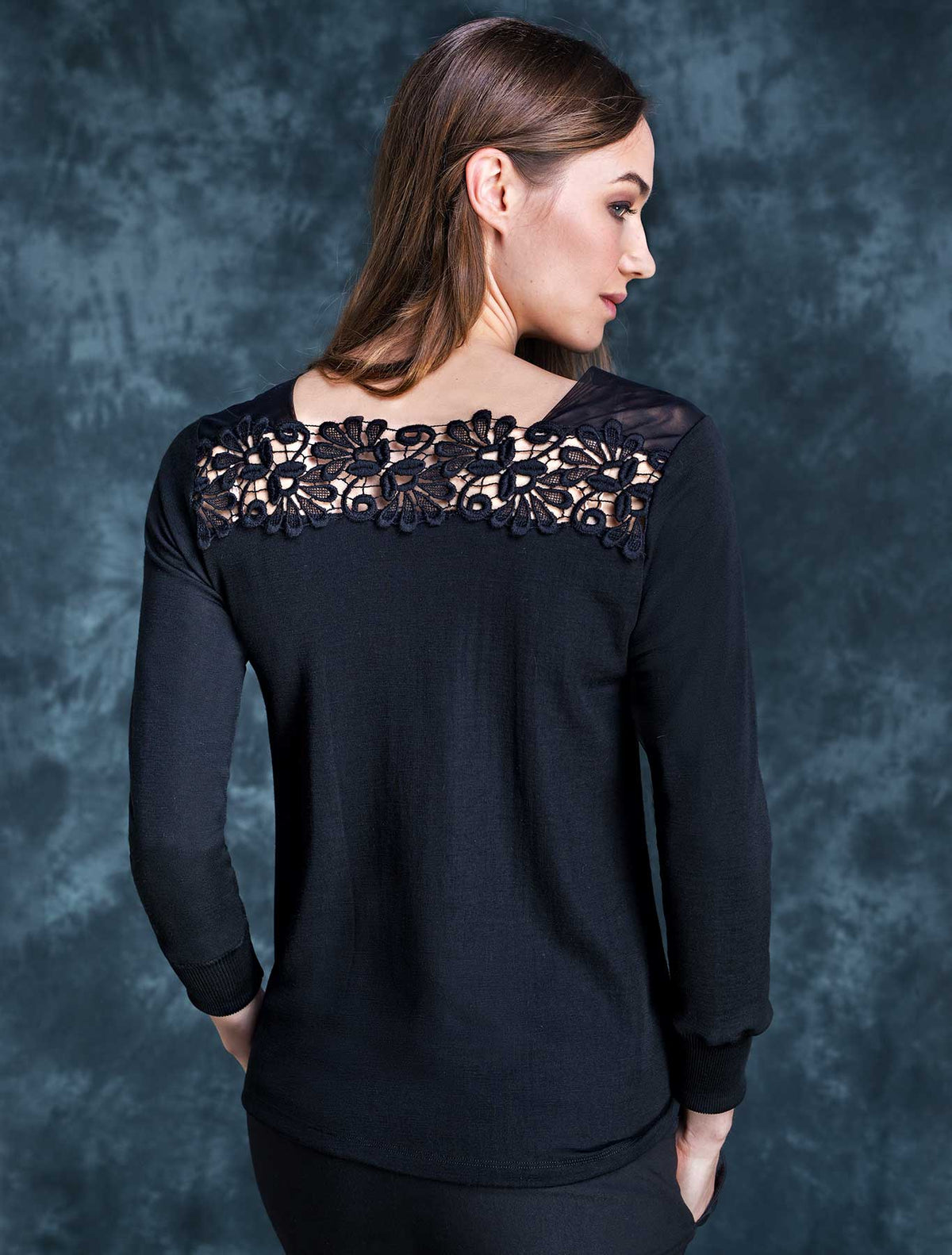 Maglia lana seta macramè fronte retro