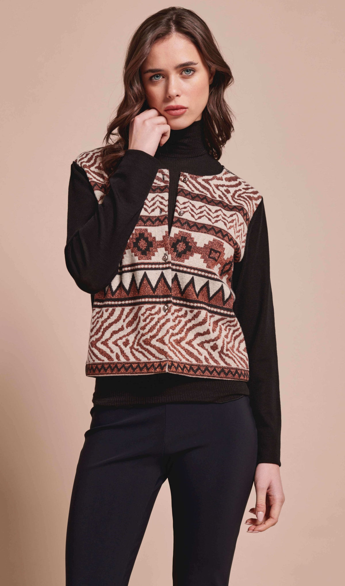 Golfino lana seta jacquard etnico