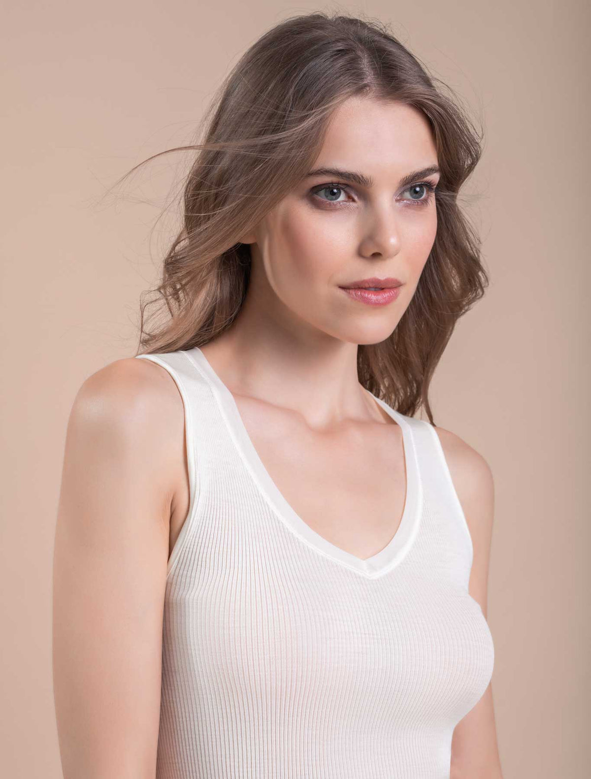 Canotta Elisa lana seta plissé tulle colore Bianco