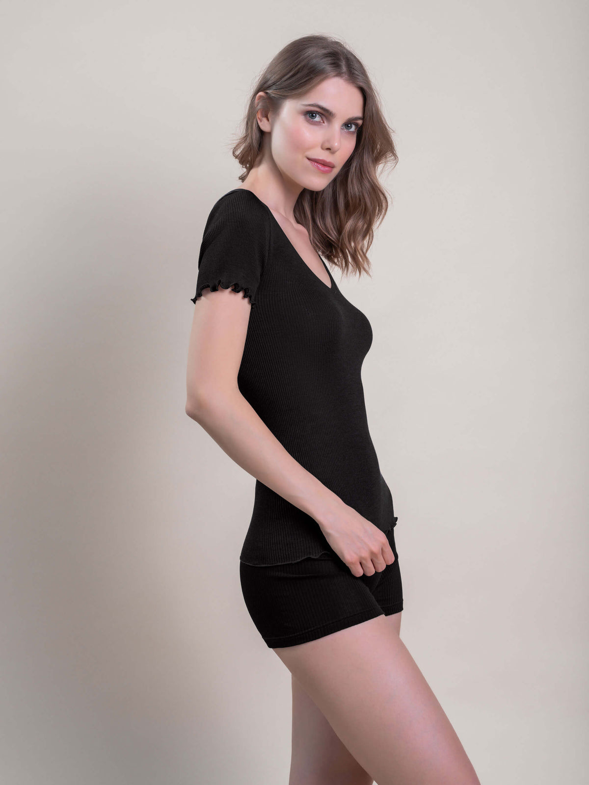 Elisa ribbed silk wool & tulle t-shirt