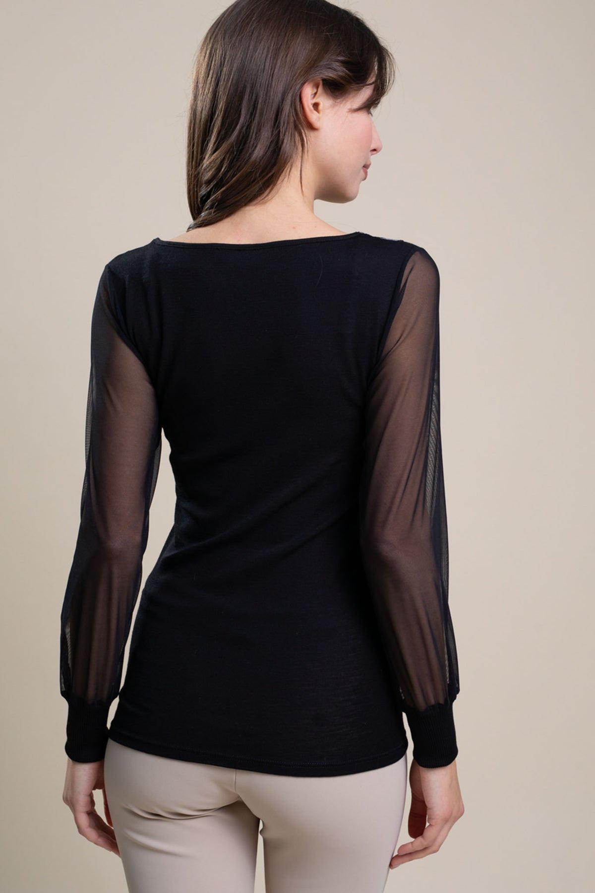 Maglia lana seta tulle macramè treccia