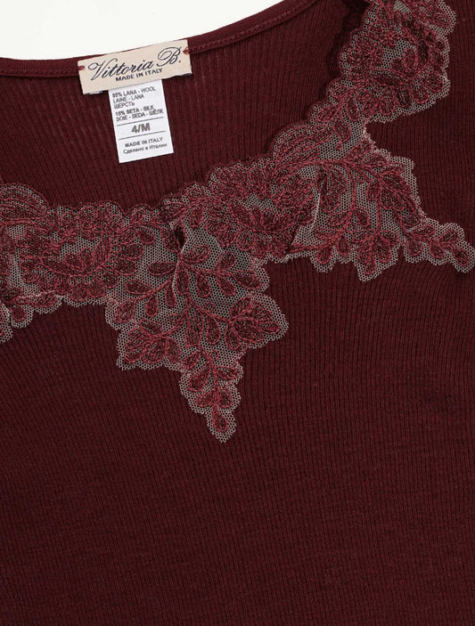 Débardeur laine soie plissé et tulle brodé