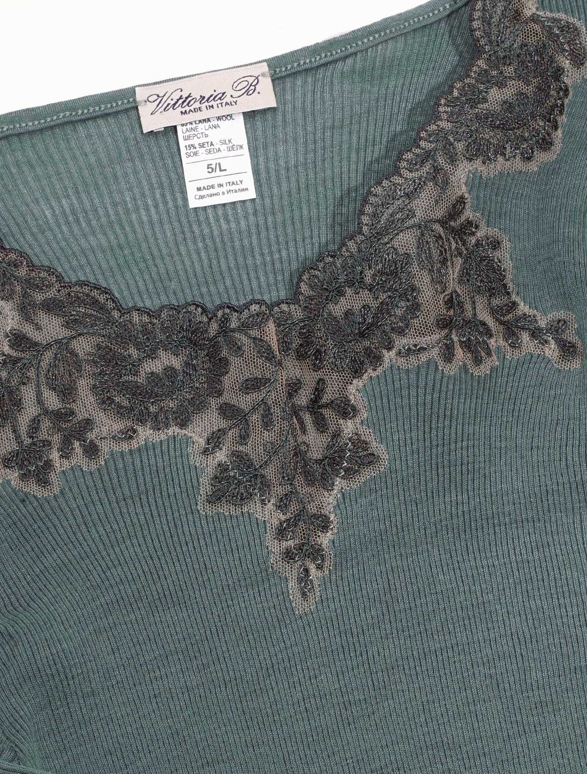 Ribbed silk wool & embroidered tulle sweater