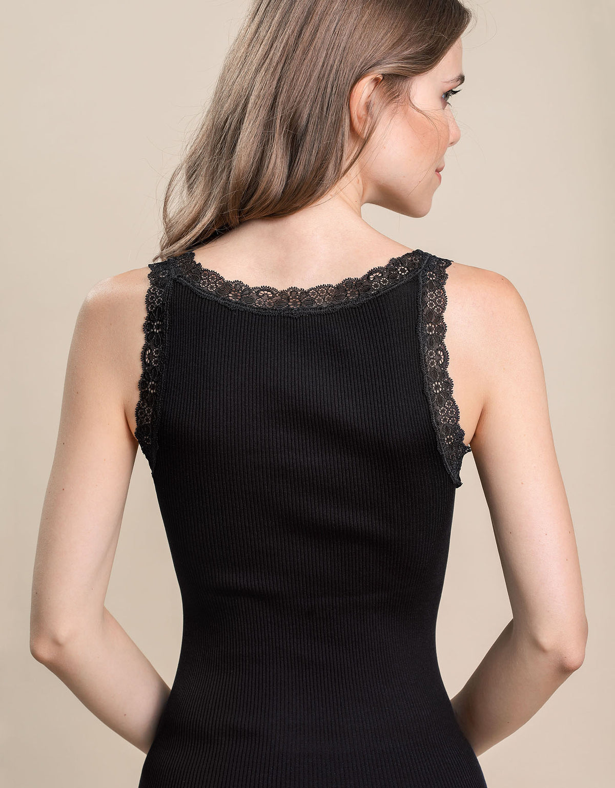 Lidia ribbed silk cotton top with lace straps