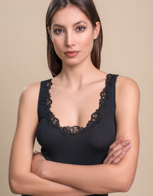 Canotta Sofia seta modal tulle ricamato