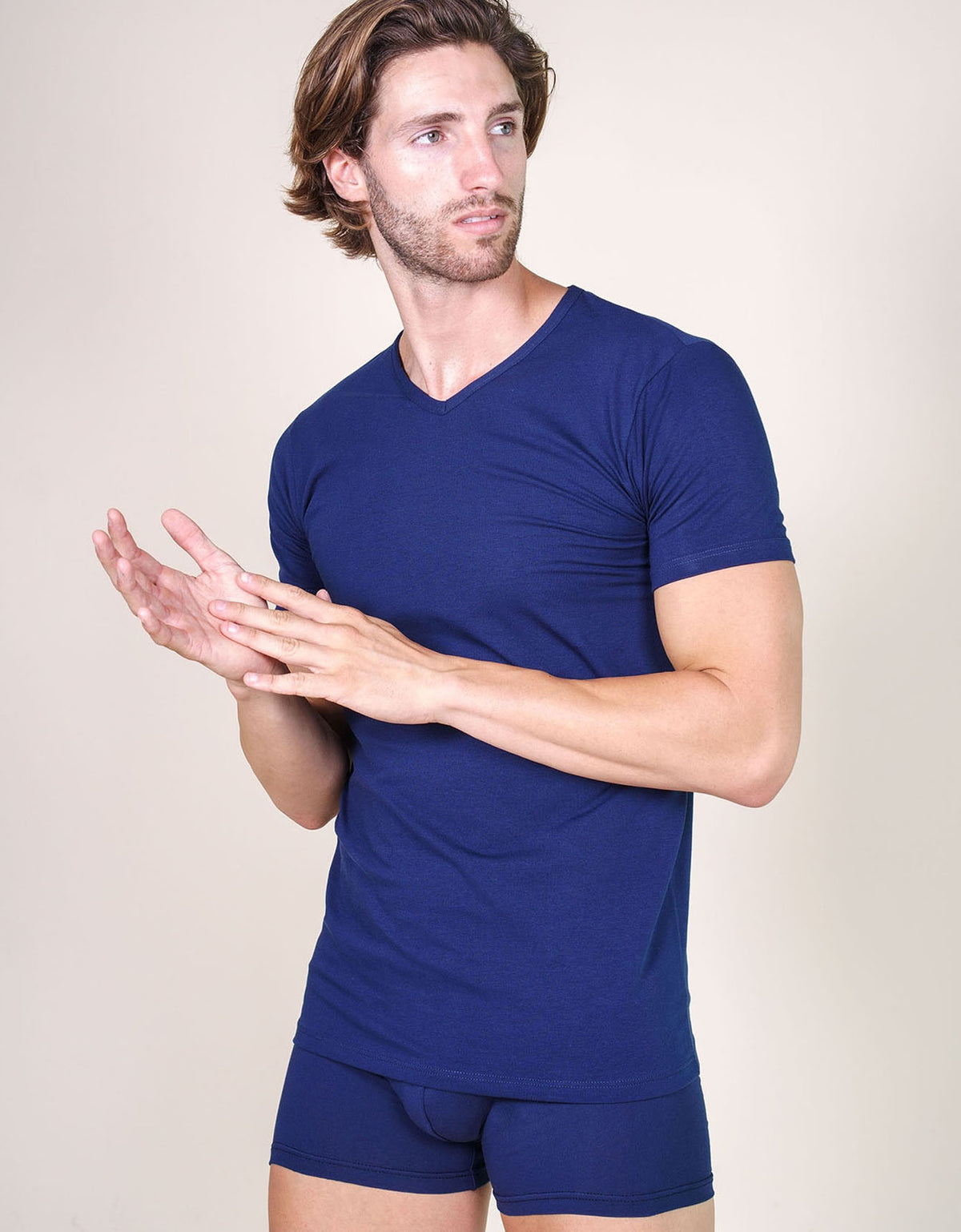 T-shirt uomo cotone elasticizzato v
