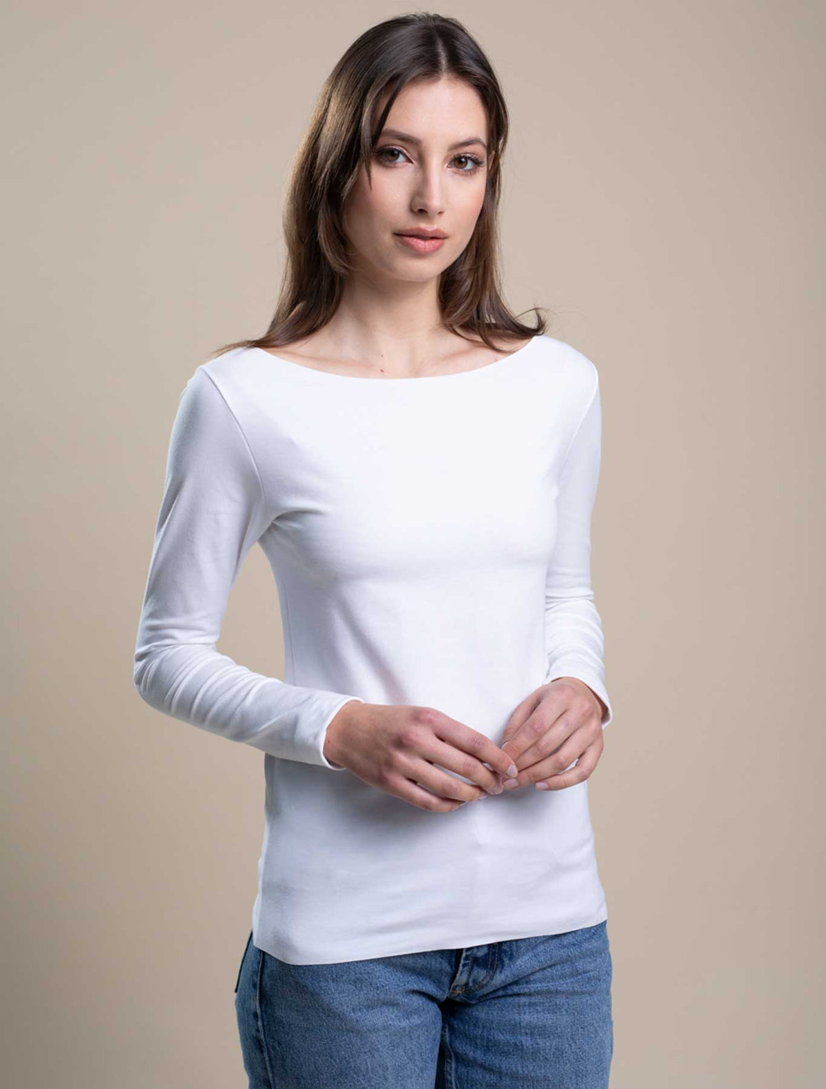 Maglia barchetta cotone taglio vivo bianco