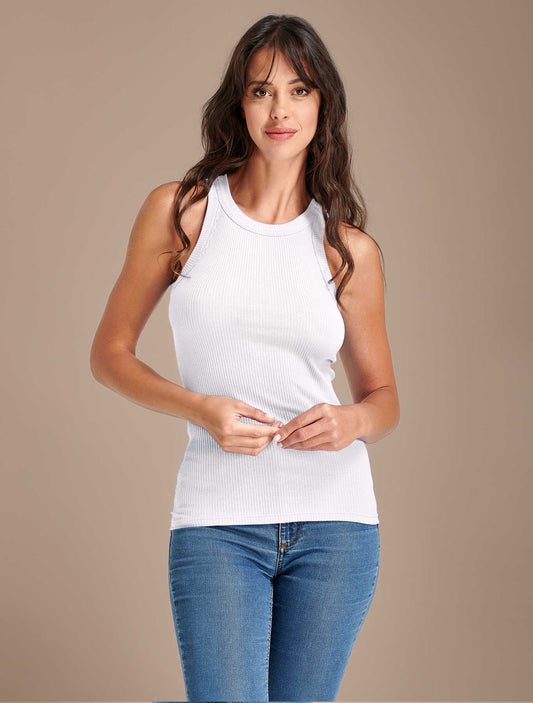 Canotta cotone plissé scollo halter colore Bianco Codice V6031