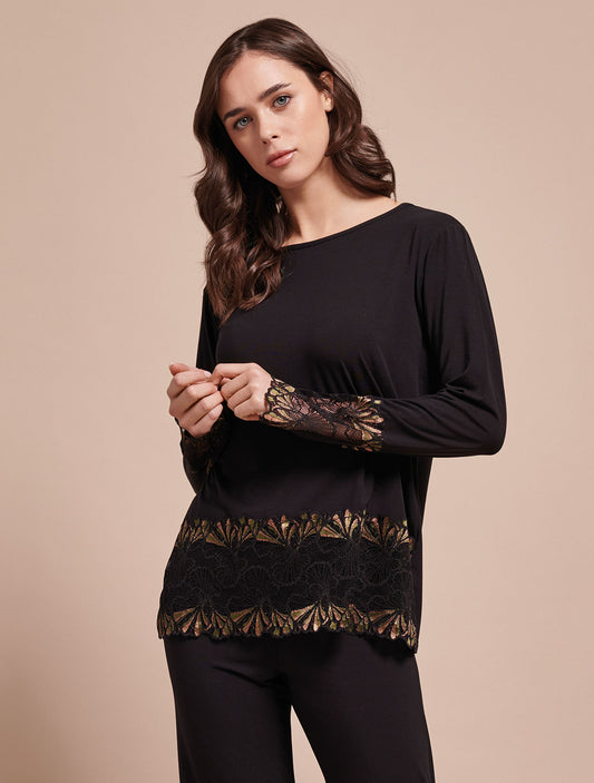 Pigiama modal pizzo verde oro