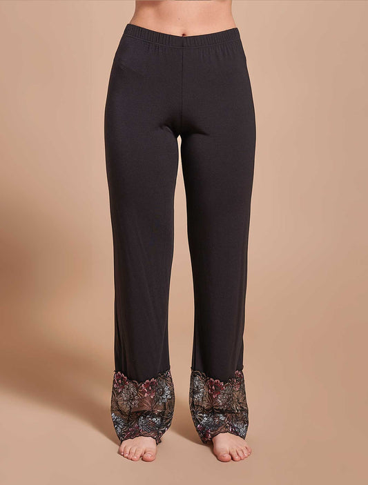Pantalone pigiama modal pizzo lurex nero