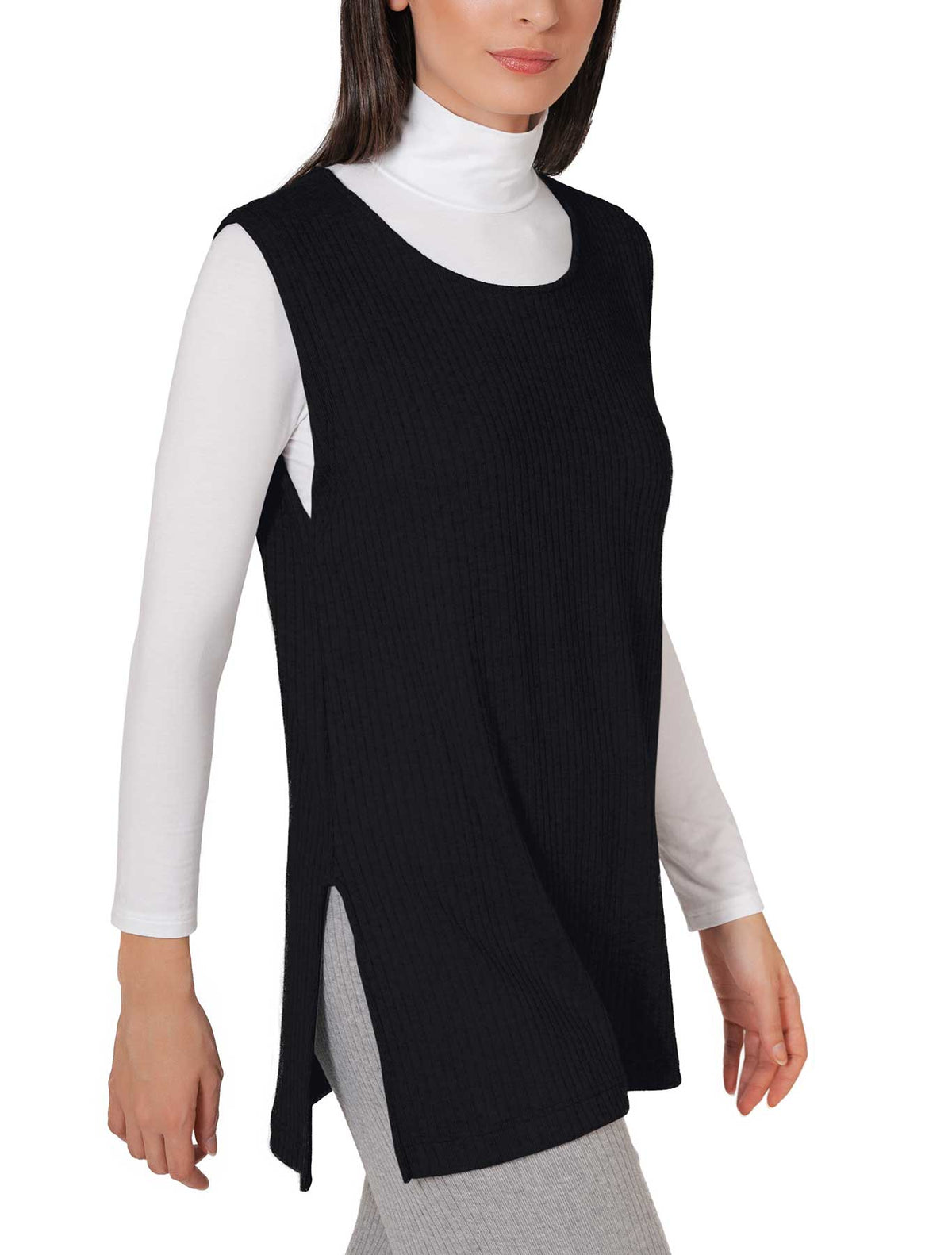 Débardeur tricot côtelé avec fentes