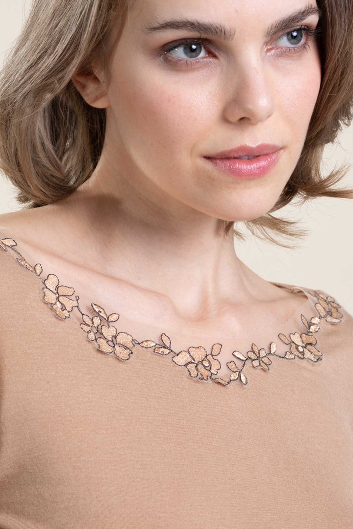 Canotta Agata cashmere modal tulle ricamato