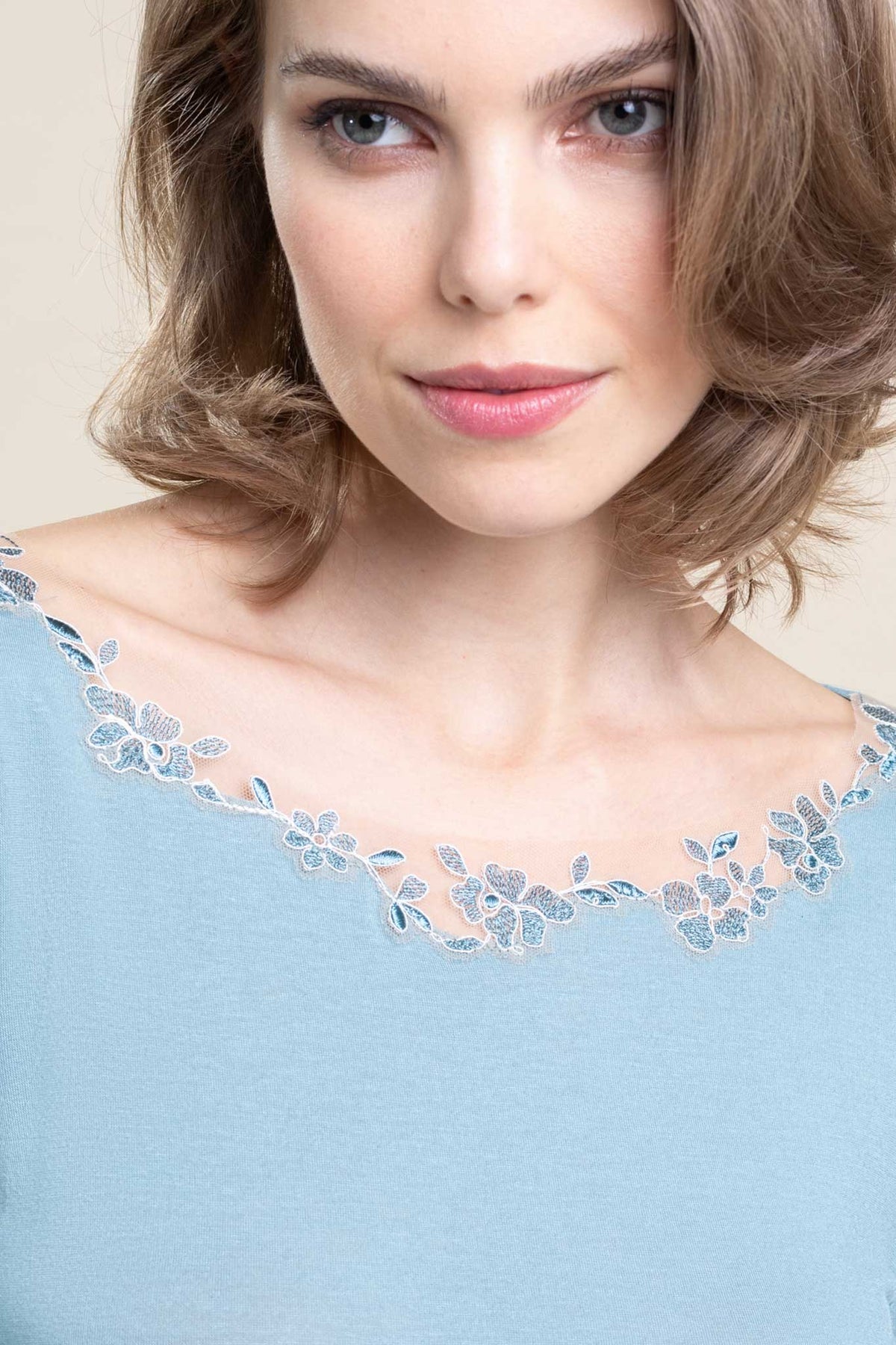 Canotta Agata cashmere modal tulle ricamato