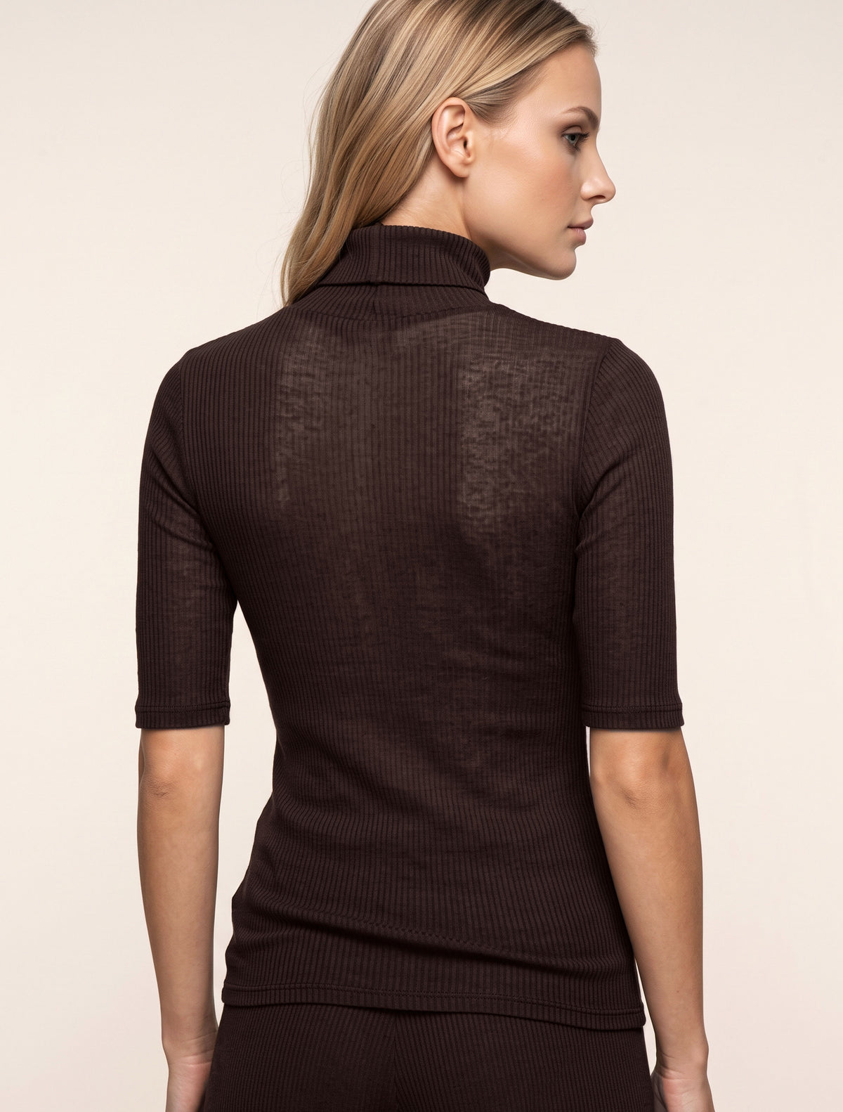 Col roulé manches courtes cashmere modal côtelé * Marrone