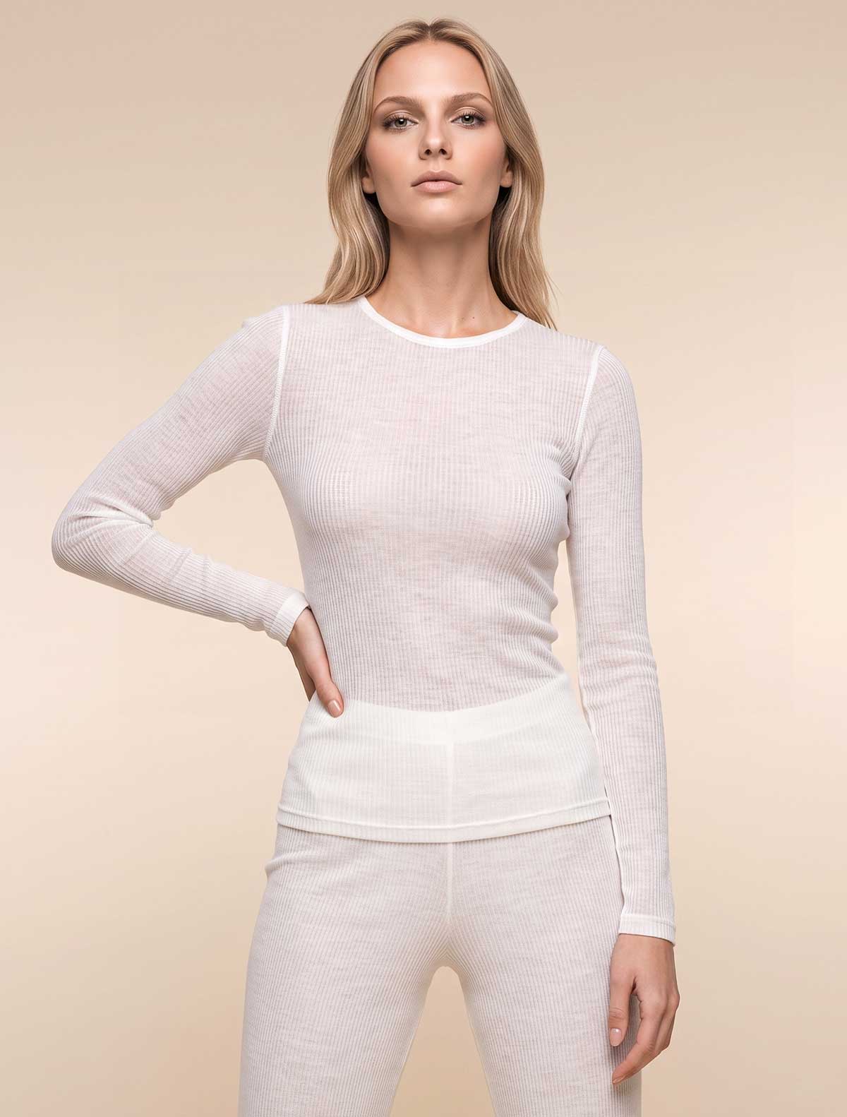 Maglia cashmere modal costina * Bianco