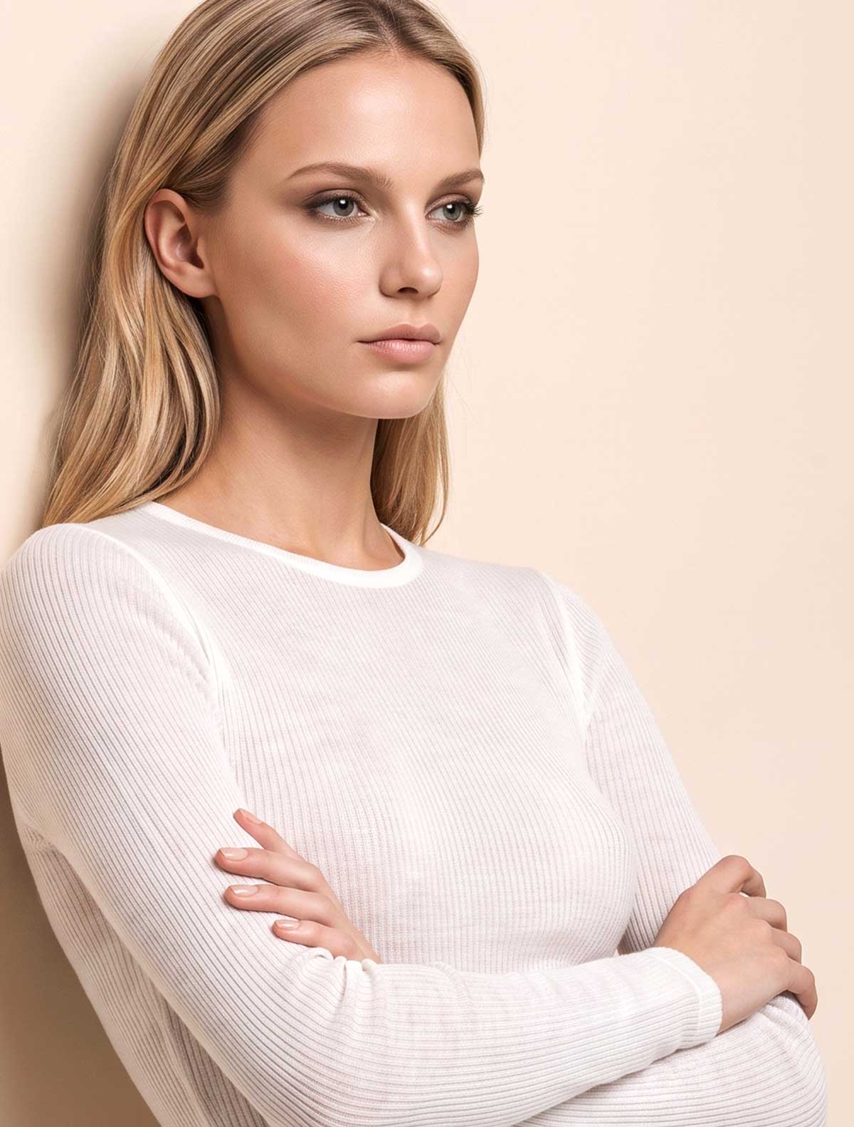 Maglia cashmere modal costina * Bianco