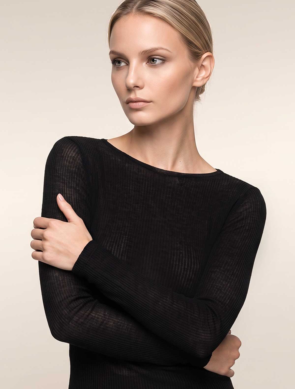 Maglia cashmere modal costina * Nero