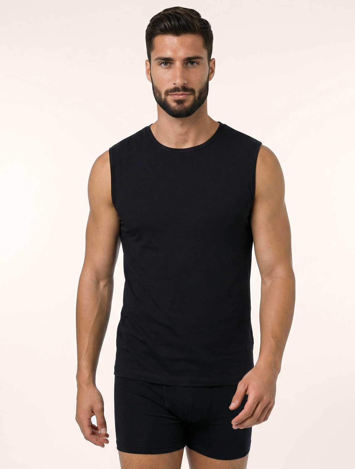 Men stretch cotton sleeveless top * NERO