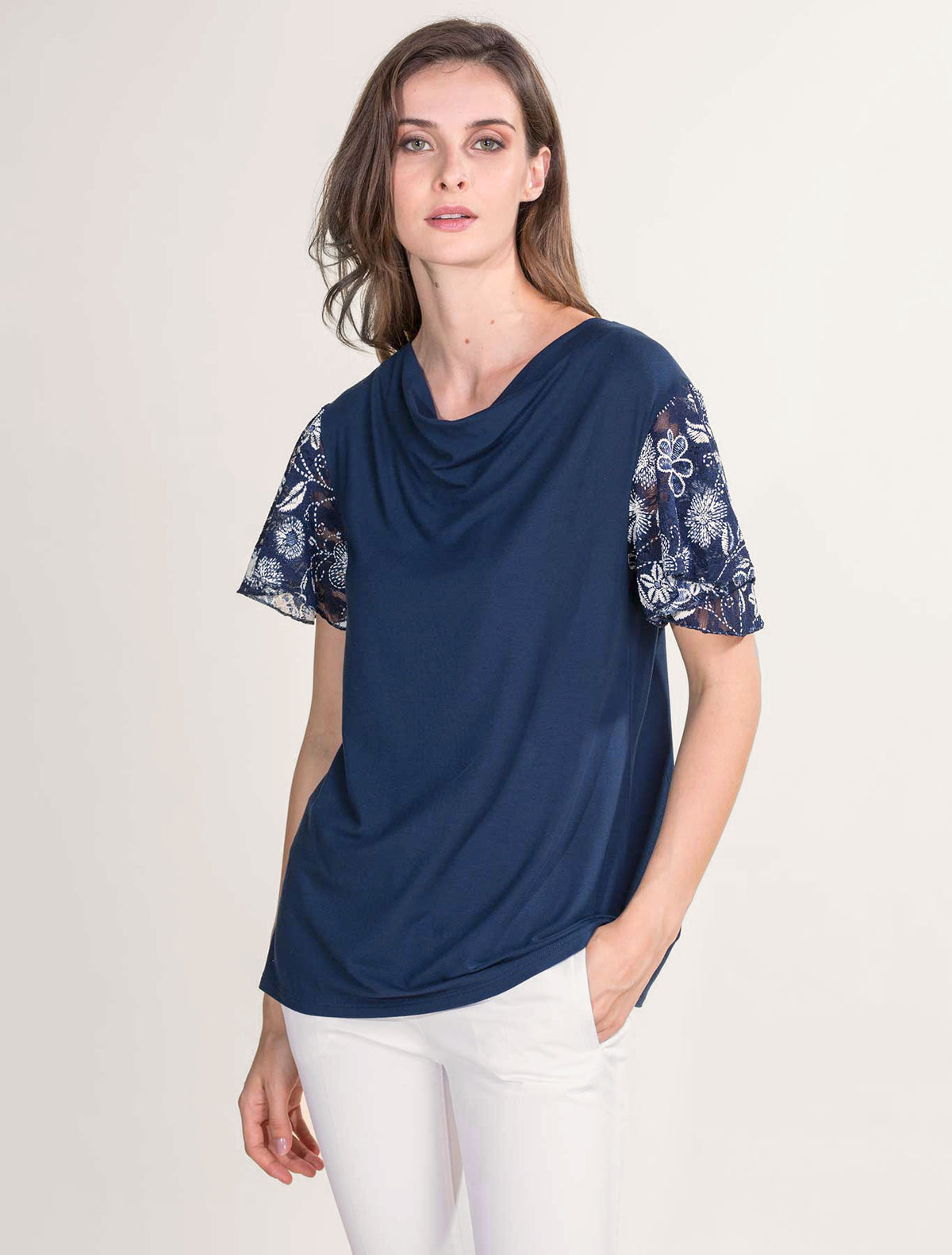 T-shirt modal pizzo bicolore