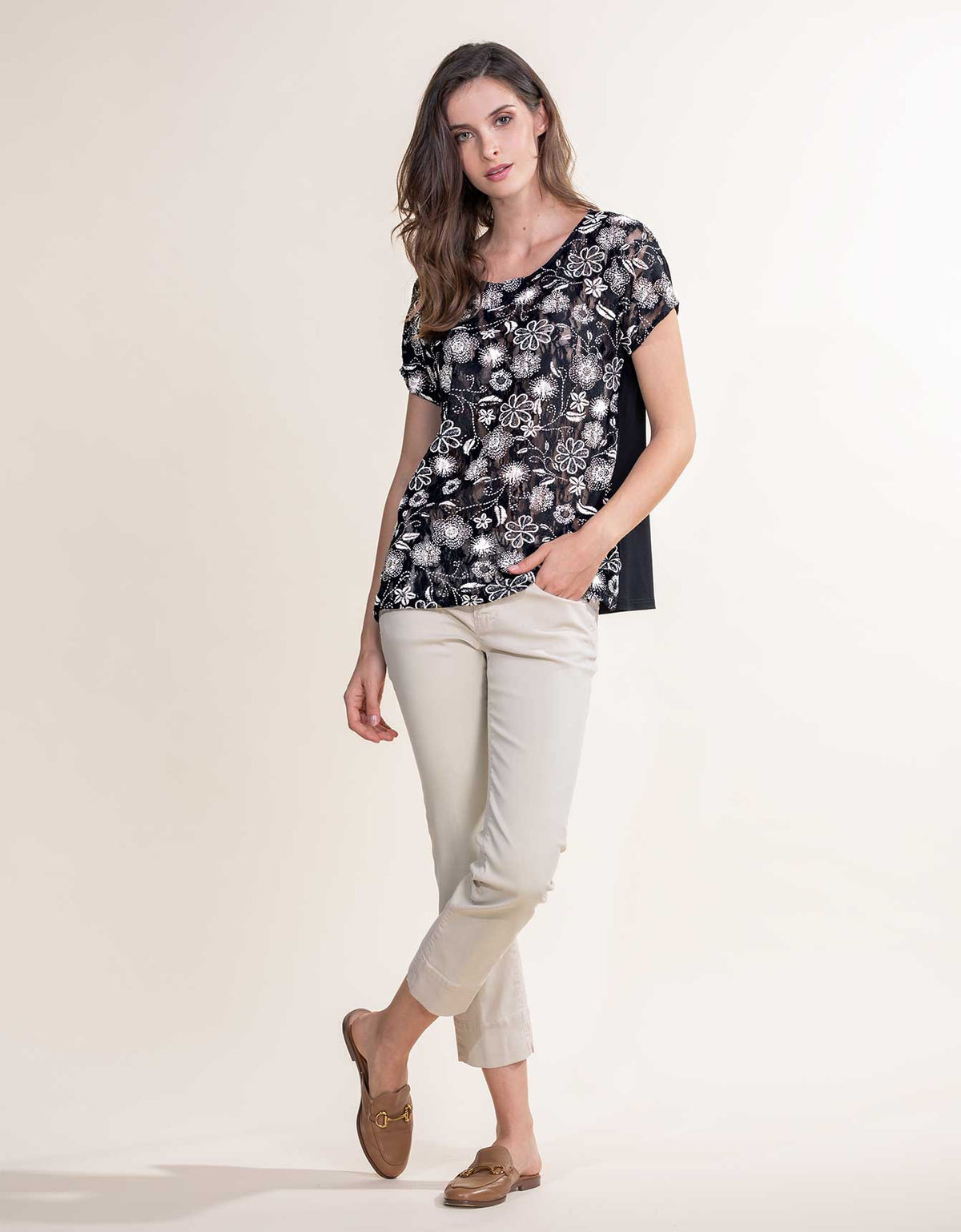 T-shirt kimono pizzo bicolore