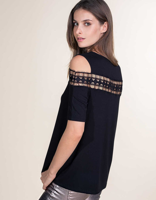 T-shirt viscosa inserto rombi oblò spalle