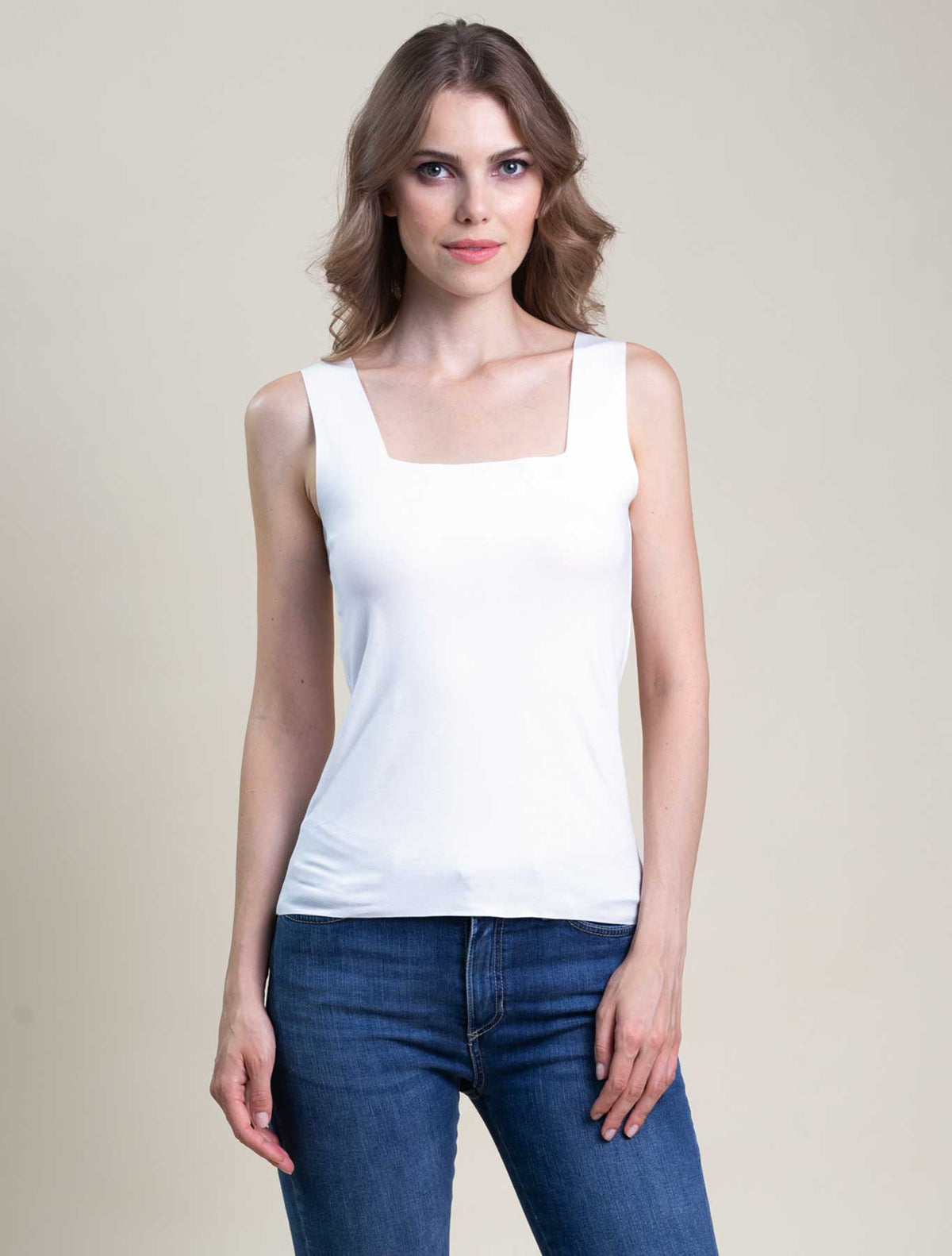 Raw cut cotton square neck top