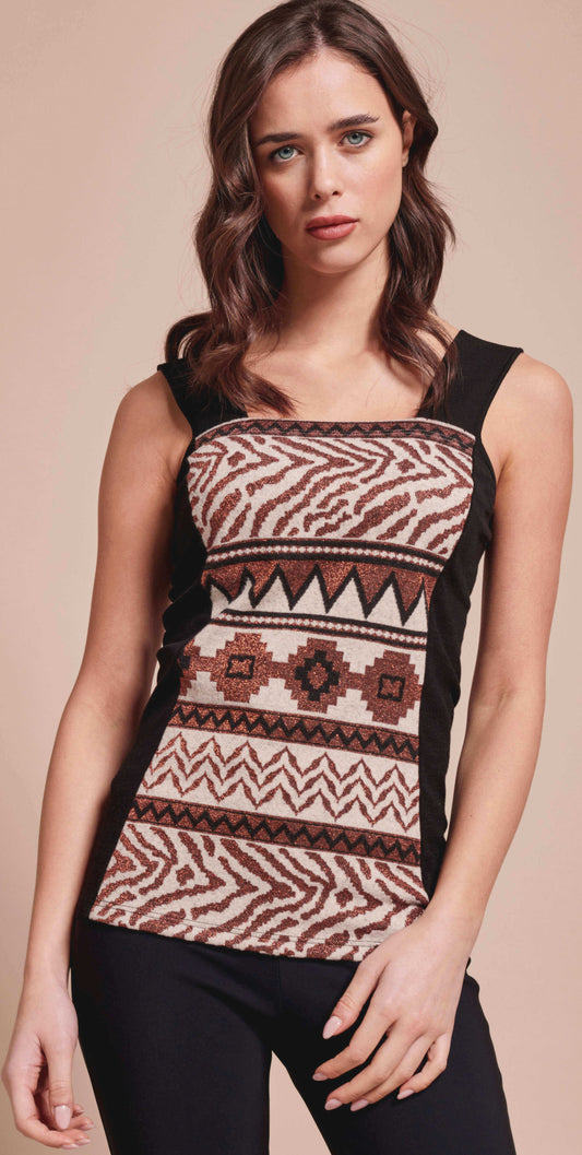 Top lana seta jacquard etnico nero