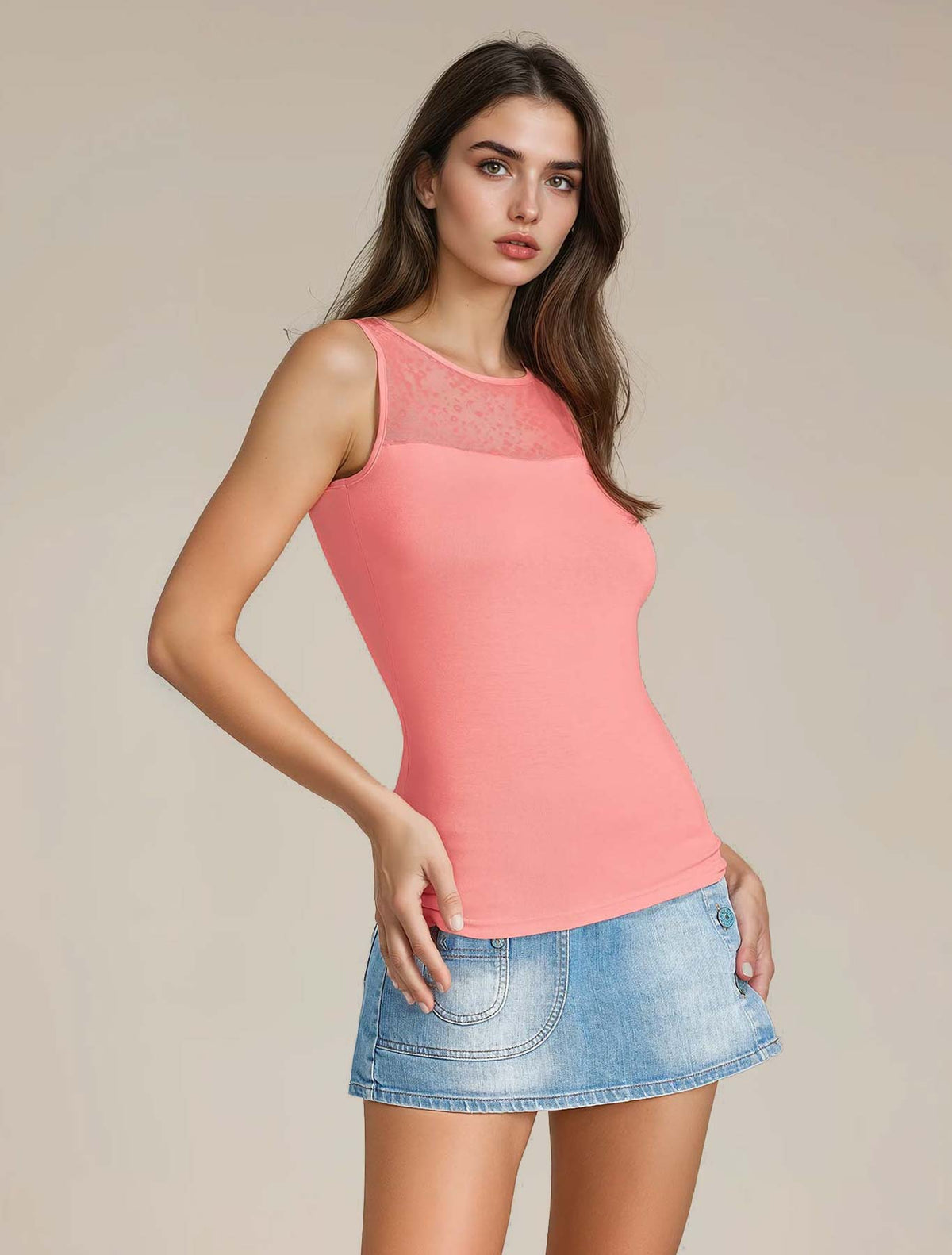 Canotta viscosa tulle flock leopard colore Camelia