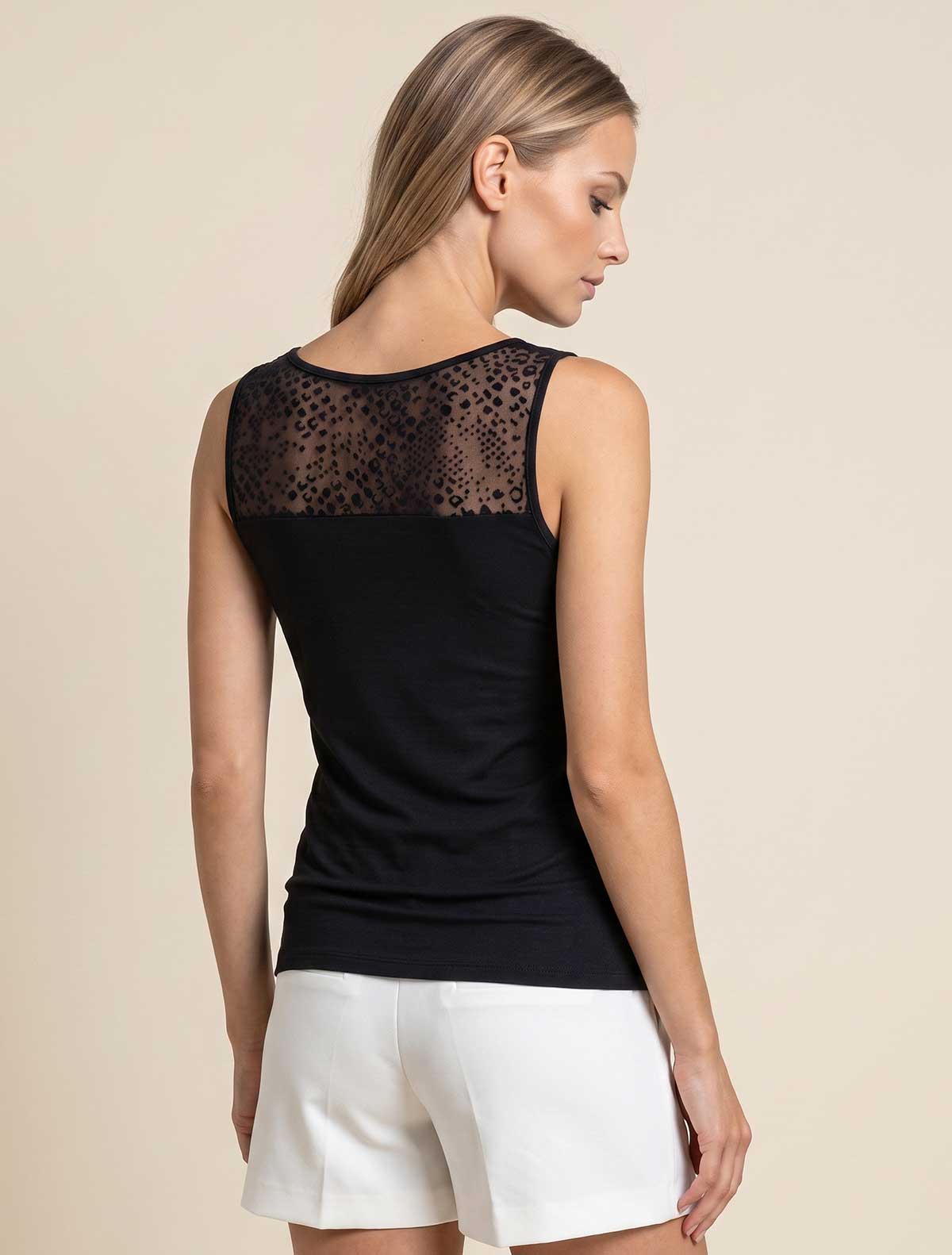 Viscose camisole flocked leopard tulle * Nero