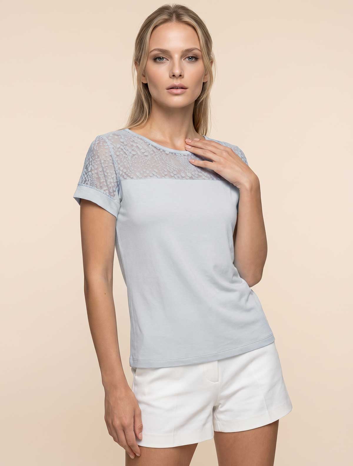 T-shirt viscose tulle floqué léopard * Ghiaccio