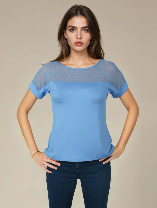 T-shirt viscosa tulle flock leopard colore Ortensia