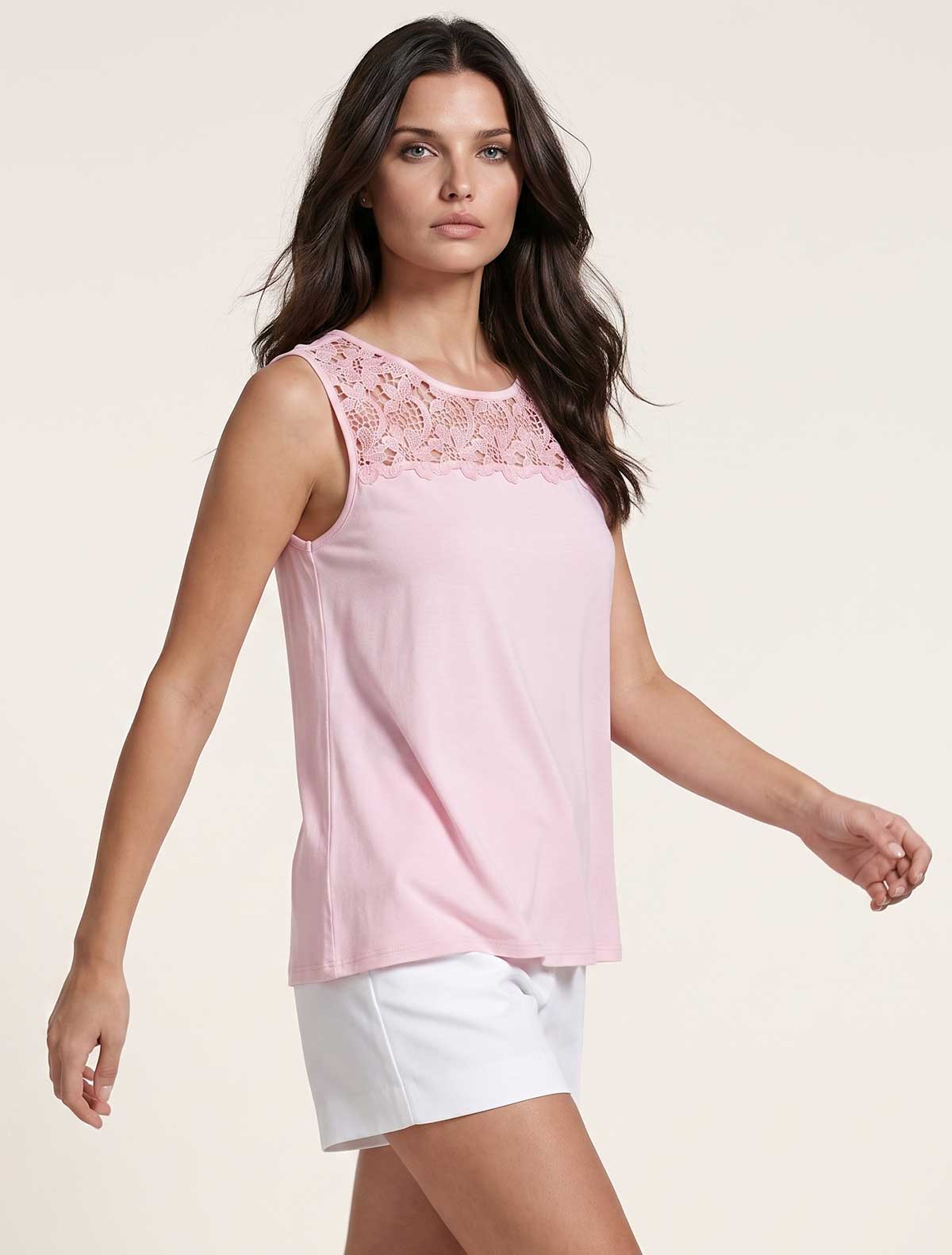 Débardeur en viscose macramé * Rosa