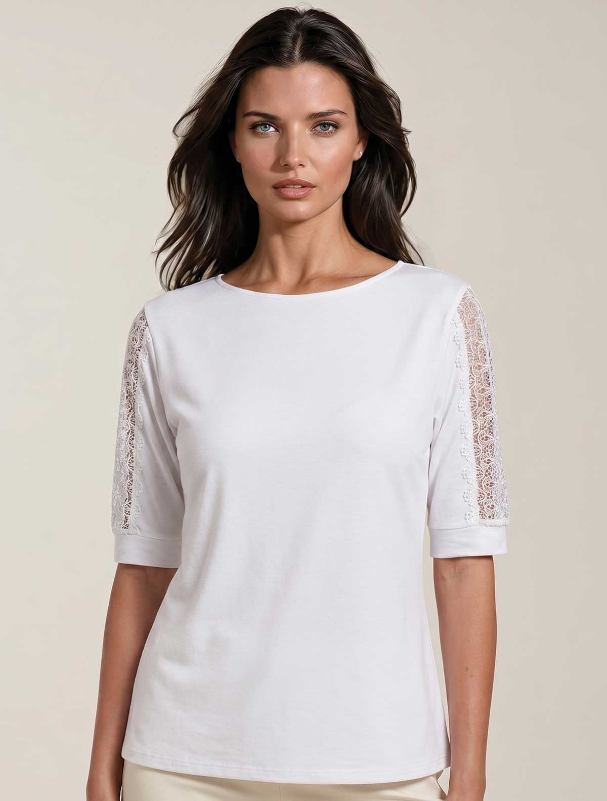 Viscose top macramé sleeve insert * Bianco