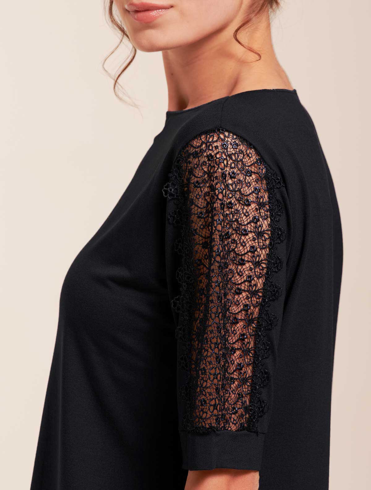 Viscose top macramé sleeve insert * Nero