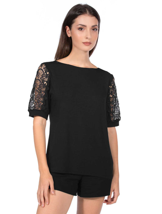 T-shirt viscosa maniche macramè